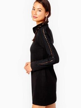 Lilly Pulitzer XS Onyx Black Skipper Popover Lace Embroidered Sleeves
